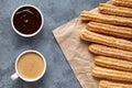 Churros Spain or Mexiacan breakfast meal street food baked sweet dough dessert