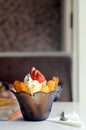 Churros with strawberries vanilla ice cream