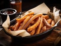 Churros: strips of sweet dough fried and sprinkled with sugar accompanied by a hot chocolate sauce