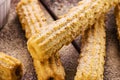 churros, a traditional fried sweet from Latin America, Brazil, Colombia, the United States and Portugal, served with or without