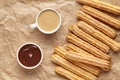 Churros traditional homemade Spain breakfast meal street food Royalty Free Stock Photo