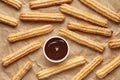 Churros traditional homemade Spain street fast food baked sweet dough snack