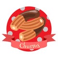 Churros traditional Spanish dessert. Colorful illustration in cartoon style