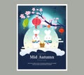 Chuseok banner design.persimmon tree on full moon view background Royalty Free Stock Photo