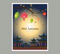 Chuseok banner design.persimmon tree on full moon view background Royalty Free Stock Photo