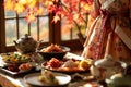 chuseok korean thanksgiving setting with hanbok