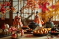 chuseok korean thanksgiving setting with hanbok