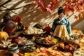 chuseok korean thanksgiving setting with hanbok