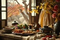 chuseok korean thanksgiving setting with hanbok