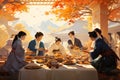 Chuseok - Korean traditional holiday. Koreans usually travel to their homeland to meet with relatives. autumn