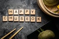Chuseon day concept, korean thanksgiving day - songpyeon rice cakes on rustic background