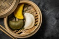 Chuseon day concept, korean thanksgiving day - songpyeon rice cakes on rustic background