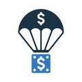 Chute, drop, landing, dollar icon. Simple editable vector design isolated on a white background