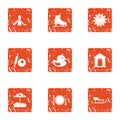 Chute icons set, grunge style