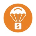 Chute, landing, dollar icon. Orange color vector EPS