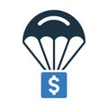 Chute, landing, dollar icon. Simple editable vector illustration