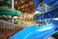 Chutes as spiral and staircase in aquapark