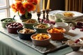 chutney in small ceramic bowls with color-coordinated table setting