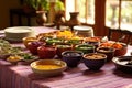 chutney in small ceramic bowls with color-coordinated table setting