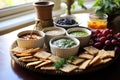 chutney tasting with crackers and dip bowls
