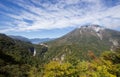 Chuzen-ji Lake,Kegon-no-taki Falls and Mt. Nantai seen from Akechi-daira Ropeway viewpoint,Nikko,Tochigi,Japan Royalty Free Stock Photo