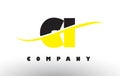 CI C I Black and Yellow Letter Logo with Swoosh.