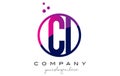 CI C I Circle Letter Logo Design with Purple Dots Bubbles