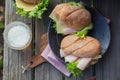 Ciabatta baguette sandwiches with ham, cheese and lettuce Royalty Free Stock Photo