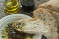 Ciabatta bread with oil and balsamic vinegar. Royalty Free Stock Photo