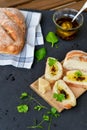 Ciabatta bread, olive oil and parmesan cheese Royalty Free Stock Photo