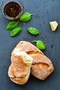 Ciabatta bread, olive oil and parmesan cheese Royalty Free Stock Photo