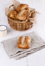 Ciabatta bread on white wooden background Royalty Free Stock Photo