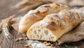ciabatta with ears on the wooed table Royalty Free Stock Photo