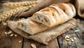 ciabatta with ears on the wooed table Royalty Free Stock Photo