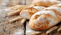 ciabatta with ears on the wooed table Royalty Free Stock Photo