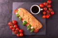 Ciabatta sandwich with caprese salad with coffee. Royalty Free Stock Photo