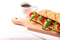 Ciabatta sandwich with caprese salad with coffee. Royalty Free Stock Photo