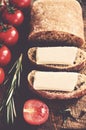 Ciabatta sandwich with goat cheese and tomatoes Royalty Free Stock Photo