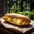 Ciabatta sandwich with scrambled eggs Royalty Free Stock Photo