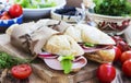 Ciabatta Sandwiches with Mortadella Ham, Lettuce and Radish Slic