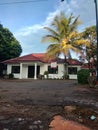 Cianjur, indonesia, february 3 , 2024 , photo of the Pamoyanan sub-district office with coconut trees