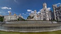 Cibeles fountain at Plaza de Cibeles in Madrid timelapse hyperlapse, Spain Royalty Free Stock Photo