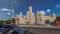 Cibeles fountain and traffic at Plaza de Cibeles in Madrid timelapse hyperlapse, Spain Royalty Free Stock Photo