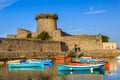 Ciboure, France - Sept 26, 2016: Fishing harbour of Ciboure, Basque country. Small coloreful fish boats on the old port of the cit