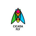Cicada colorful symbol. Insect top view logo. Royalty Free Stock Photo