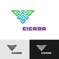 Cicada insect creative color logo. Cornered lines style symbol with text. Royalty Free Stock Photo
