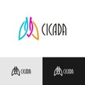 Cicada insect creative color logo. Elegant lines style symbol with text. Royalty Free Stock Photo