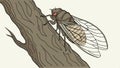 Cicada on tree trunk, nature close,up and detailed insect illustration vector design Generative AI Royalty Free Stock Photo
