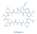 Ciclosporin cyclosporine immunosuppressant drug molecule. Used to prevent rejection of transplanted organs and for a number of.
