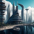 cidade futurista, AI Generative Illustration Graphic Design Art Royalty Free Stock Photo